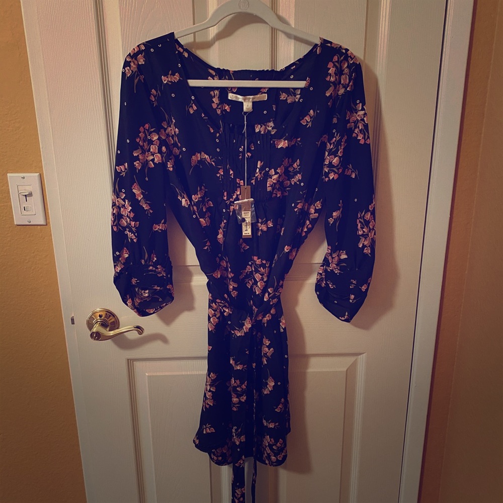 NEW LC Lauren Conrad Black Dress Pink Floral Print